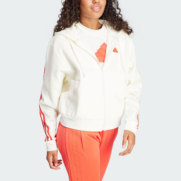 (WMNS) adidas Future Icons 3-Stripes Full Zip Hoodie Asia Sizing 'White Bright Red' IS3679