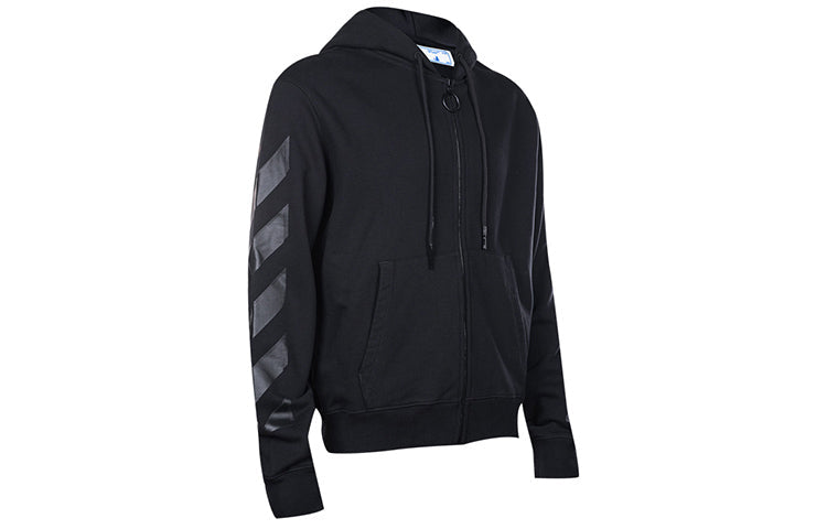Men's Off-White FW21 Logo Printing Zipper Slim Fit Version Black OMBE001F21FLE0031010