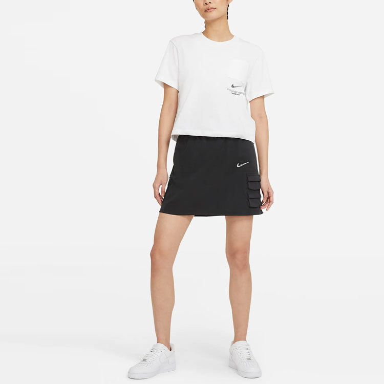 (WMNS) Nike Sportswear Swoosh Short Printed Round Neck Pullover T-Shirt White CZ8912-100