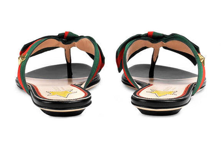(WMNS) Gucci Leather Web Bow Accent G-Thong Sandals 'Black' 433565-H5QA0-8490