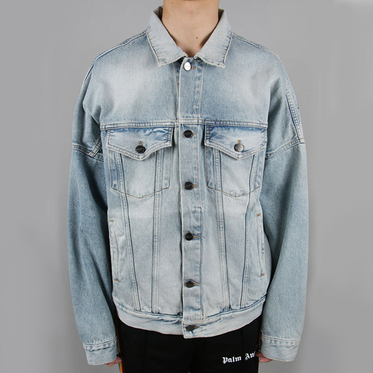 Palm Angels Logo Over Button-Up Denim Jacket 'Light Blue' PMYE006R203430017310