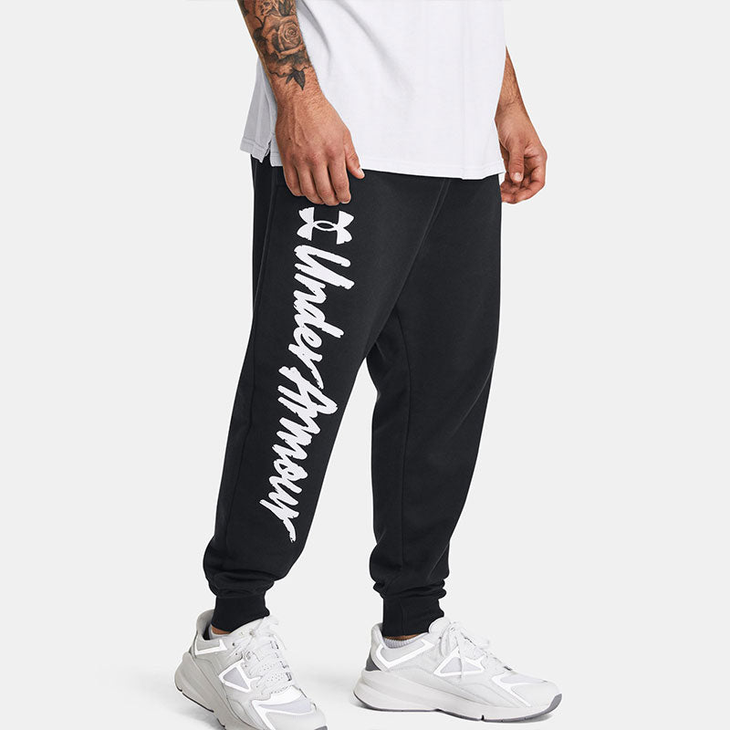 Under Armour Rival Fleece Graphic Joggers 'Black White' 1379776-001
