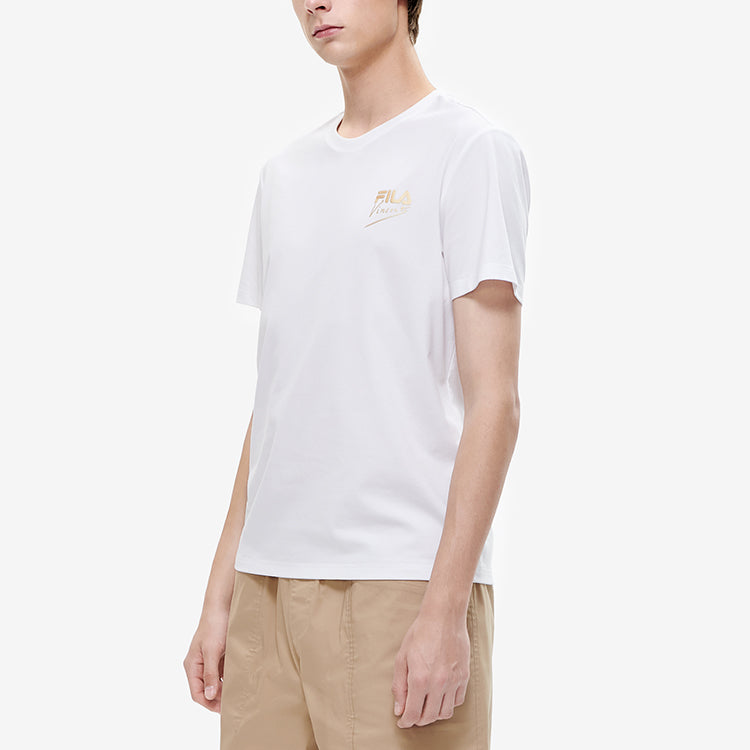 Men's FILA x Crossover Casual Printing Breathable Knit Short Sleeve White T-Shirt F11M228109F-WT