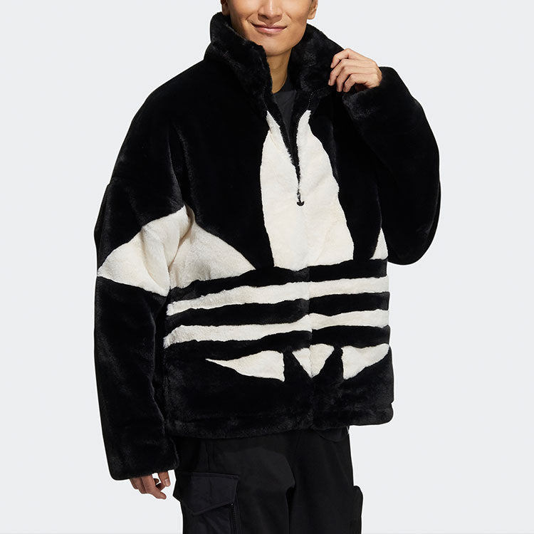 Men's adidas originals Contrasting Colors Large Logo Loose Stand Collar Sports Jacket Black HC0323