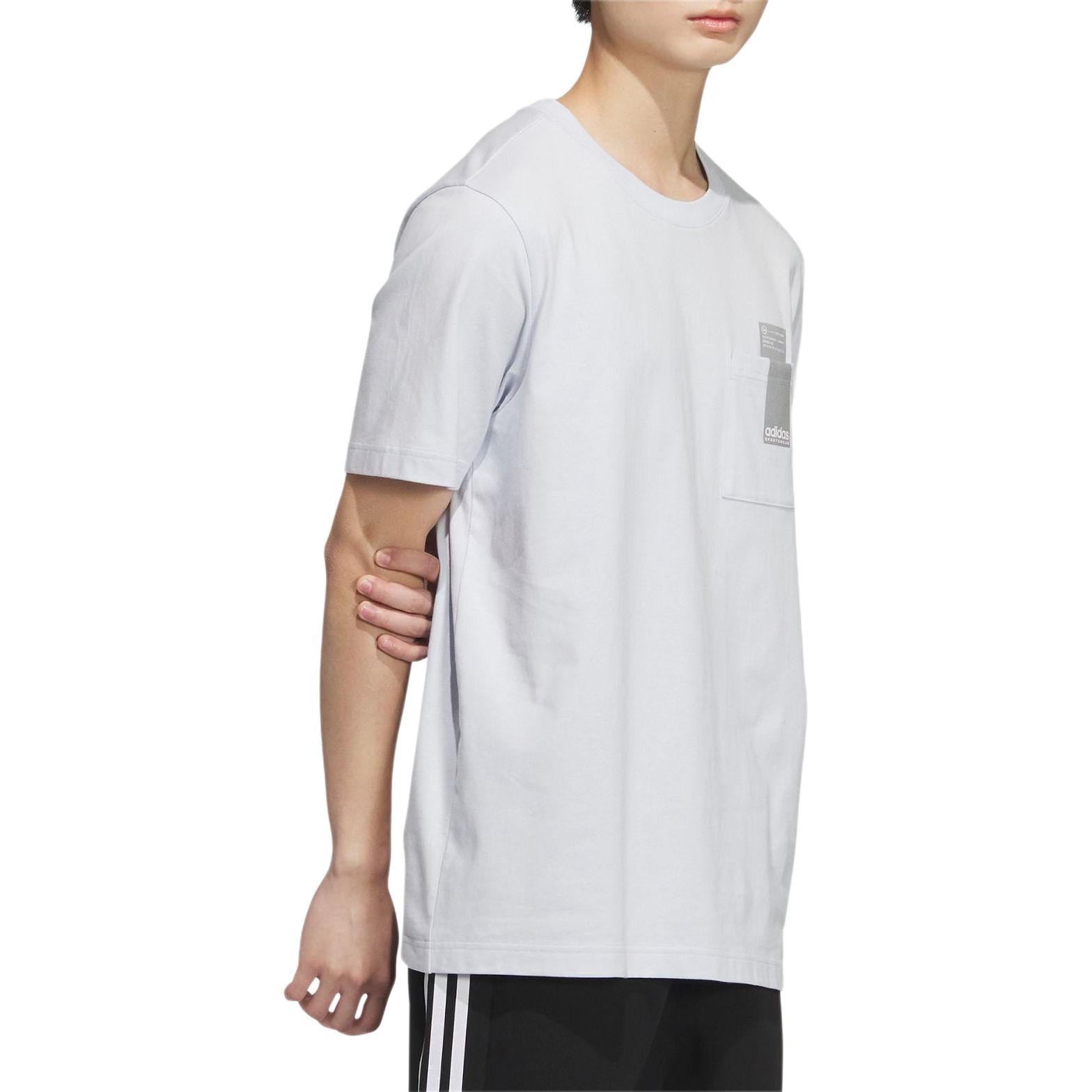adidas Small Linear Logo Pocket T-Shirt Asia Sizing 'Light Grey Blue' JI9084