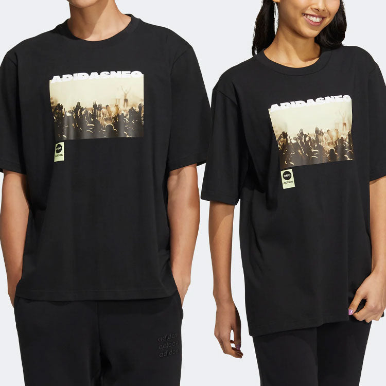 adidas neo M Sw Photo Tee Pattern Printing Athleisure Casual Sports Short Sleeve Couple Style Black HC9744