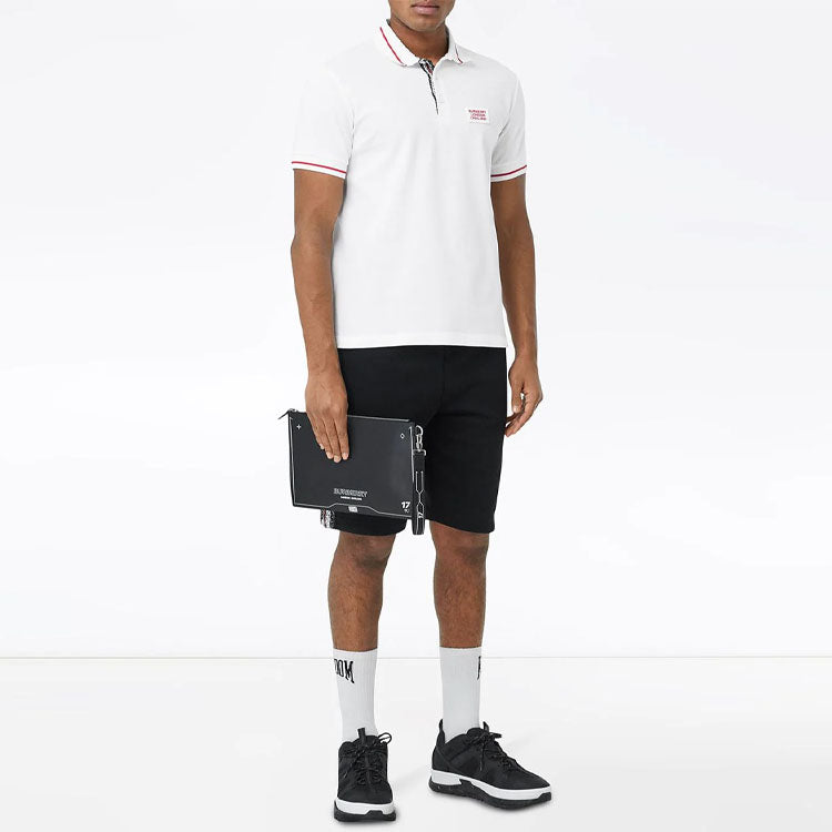 Men's Burberry Logo Intarsia Short Sleeve Polo Shirt White 80259731
