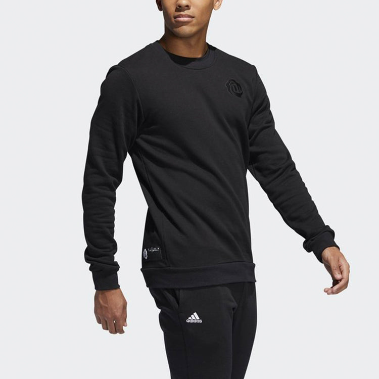 adidas Rose Crew Embroidered Pattern Knit Round Neck Pullover Black DP5707