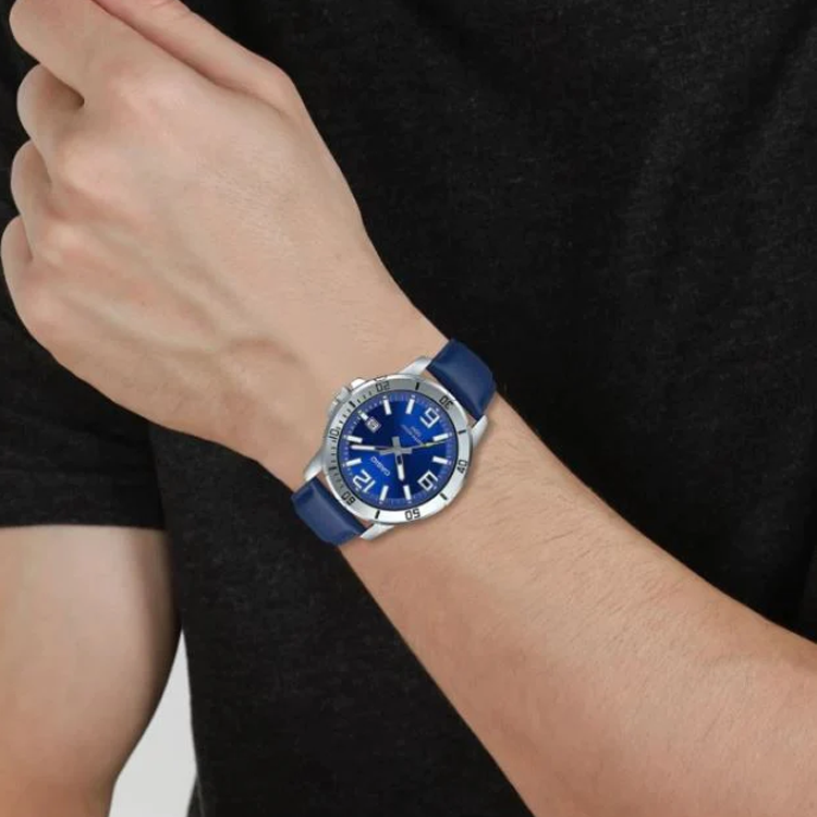 CASIO Leather Band Waterproof Business Style Men Mens Blue Analog MTP-VD01L-2BV