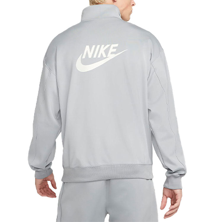 Men's Nike Back Alphabet Logo Printing Half Zipper Stand Collar Long Sleeves Jacket Milky Gray DQ4238-073