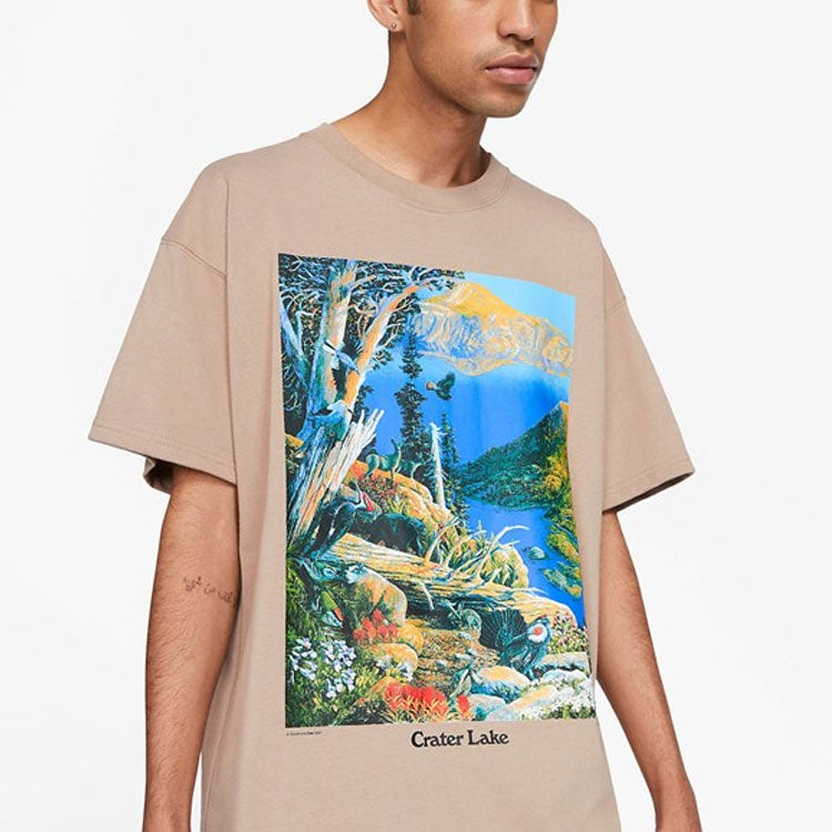 Men's Nike ACG Landscape Pattern Printing Round Neck Short Sleeve Khaki T-Shirt DA4877-247