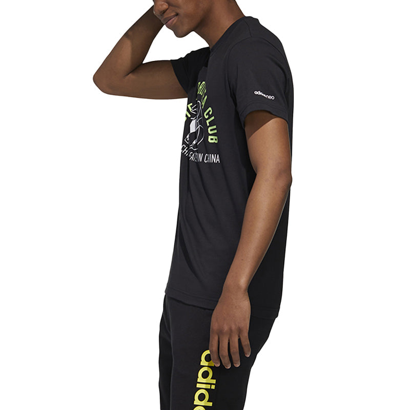 adidas neo M Fav Jul Tee2 Printing Sports Round Neck Short Sleeve Black GJ8894