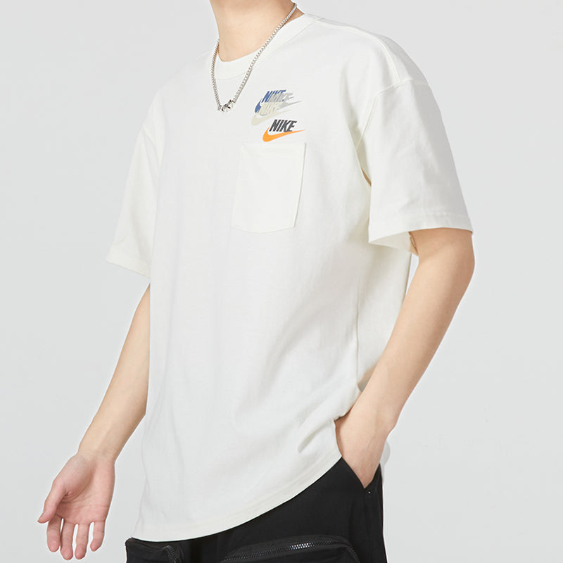 Men's Nike As Nsw Tee Prem Pocket Casual Breathable Round Neck Logo Solid Color Short Sleeve White T-Shirt DV3316-133