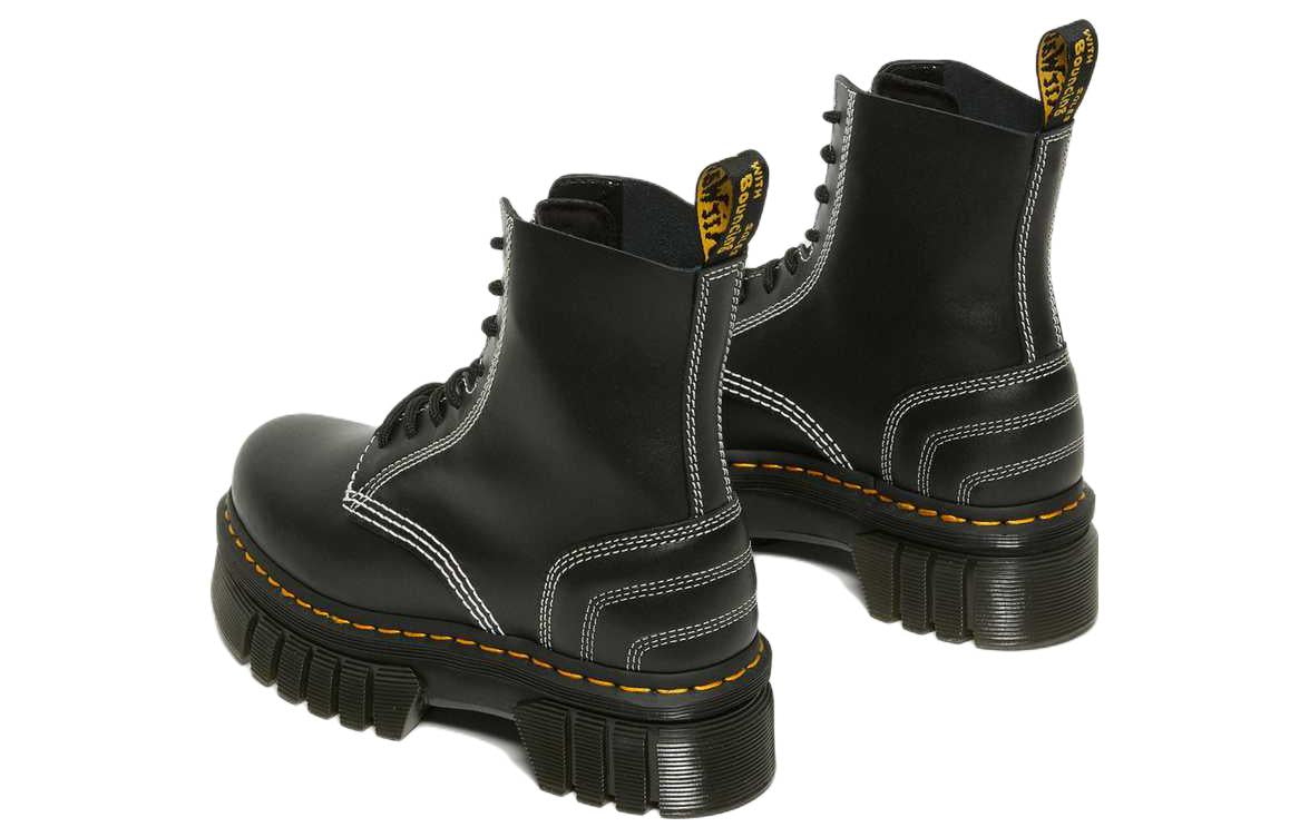(WMNS) Dr. Martens Audrick 8-eye White Stitch Leather Platform Boots 'Black' 27810001