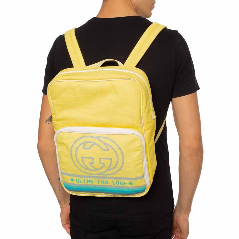 Gucci Retro Logo Printing Nylon Large Capacity Schoolbag Backpack / Yellow 536724-9XBAX-7482