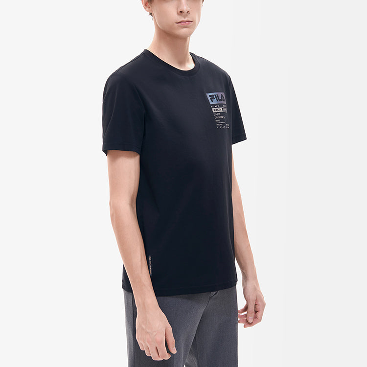 Men's FILA Alphabet Logo Round Neck Knit Short Sleeve Black T-Shirt F11M217103F-BK
