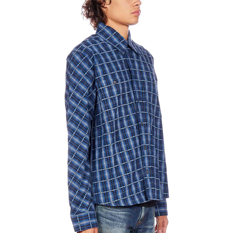 Men's Off-White Flannel Plaid Blue Shirt OMGA133F20FAB0014501
