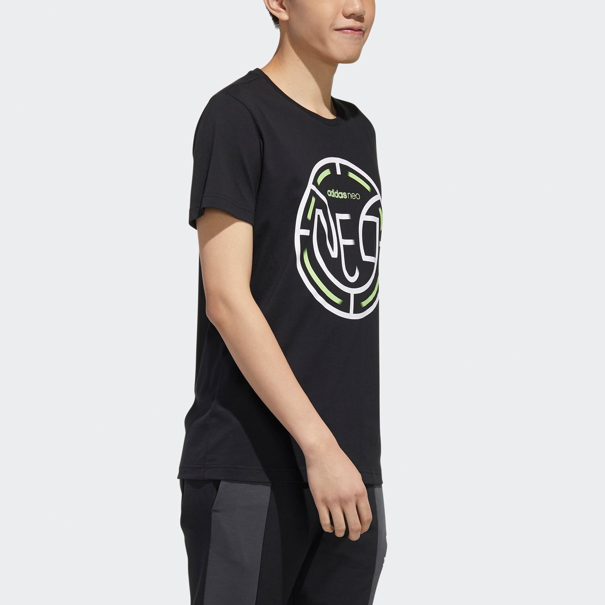 adidas neo M Faves Tee Logo Printing Sports Short Sleeve Black FP7356