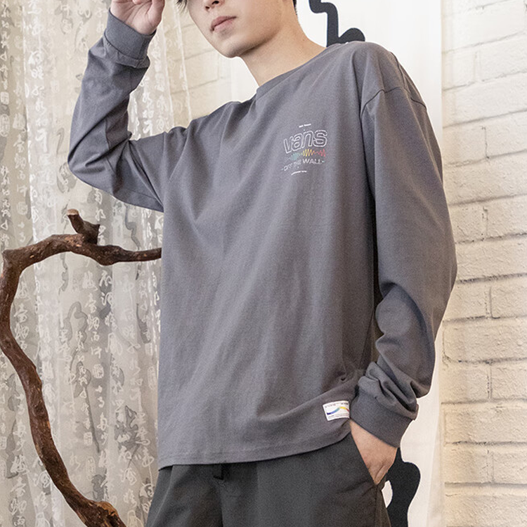 Vans Letter Printed Round Neck Pullover Long Sleeve T-shirt 'Grey' VN0A5E5L1LG