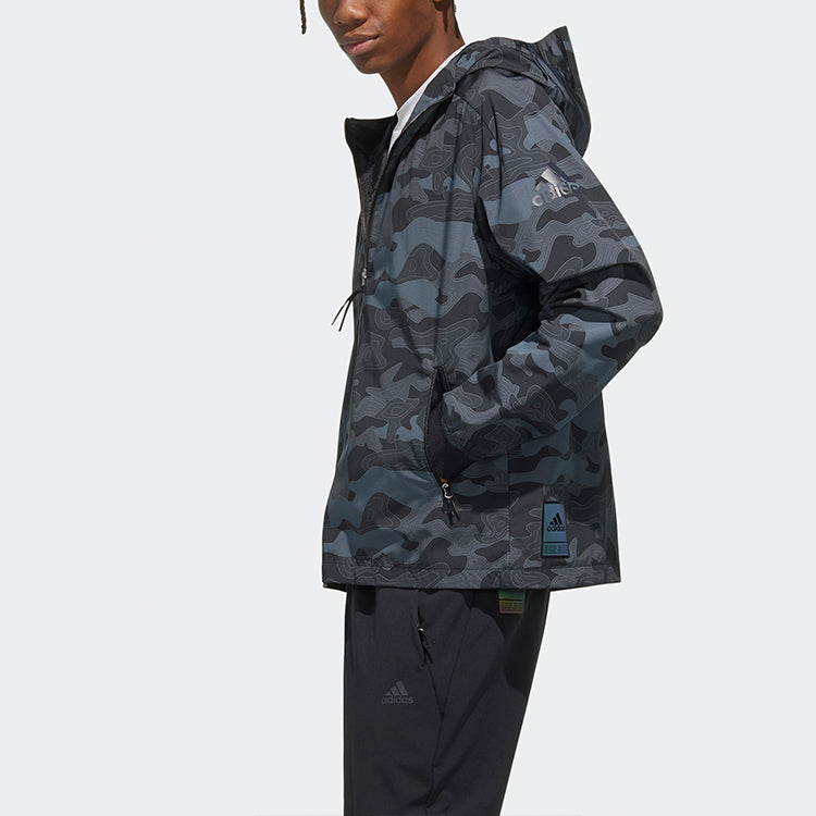 adidas Camouflage Printing Sports Jacket Black FM9371