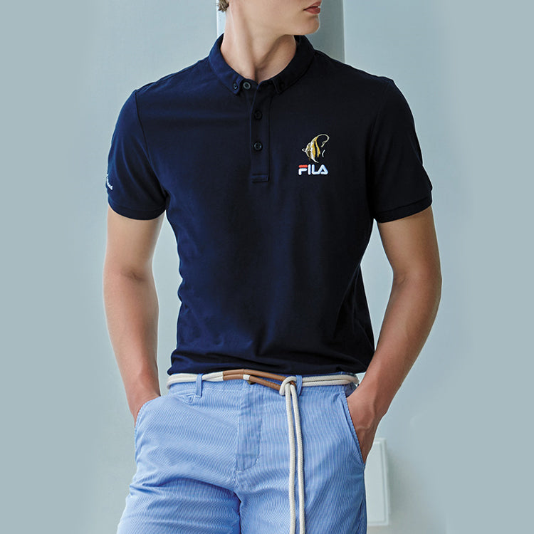 FILA Subject Embroidered Printing Short Sleeve Polo Shirt Blue F61M028116F-NV
