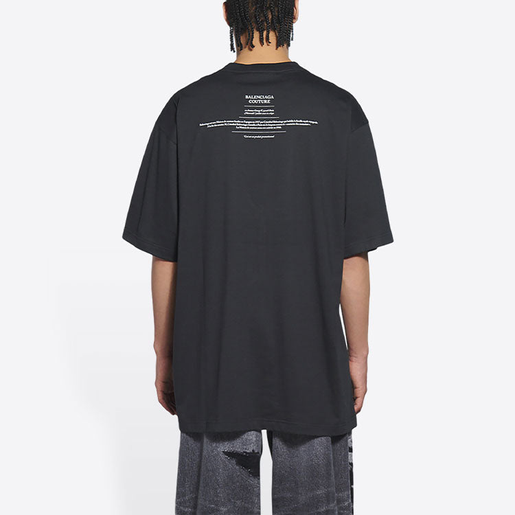 Men's Balenciaga FW21 Couture Alphabet Round Neck Short Sleeve Black 651795TJV901070