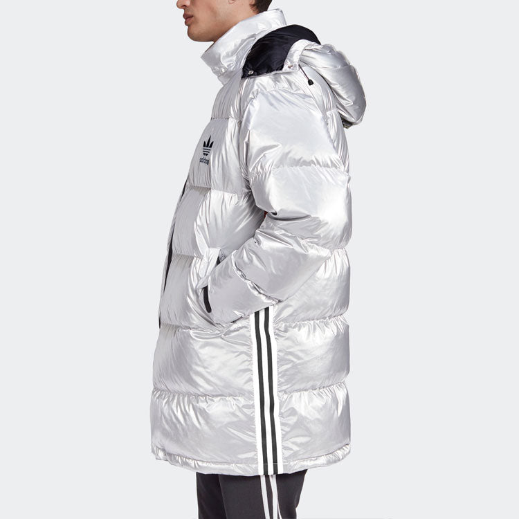 adidas originals Metal Dwn Jkt Stay Warm Diagonal zipper Sports hooded down Jacket Silver GJ6733