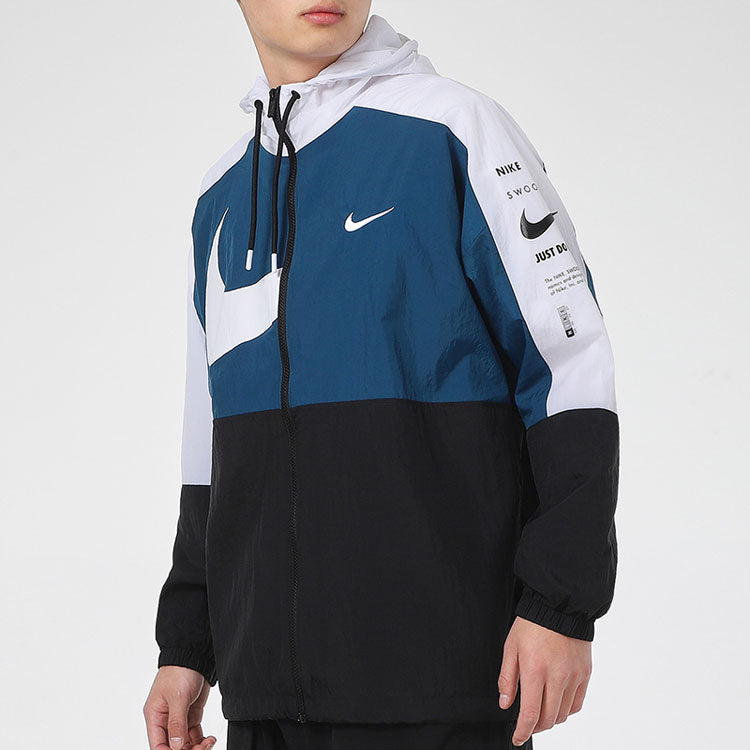 Nike Sportswear Swoosh Contrast Color Stitching Sports hooded Woven Jacket Blue DJ8038-401