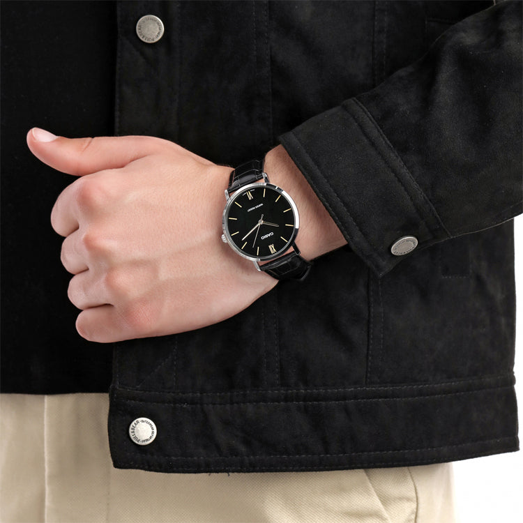 Casio Dress Classic Minimalistic Analog Steel Strap Watch 'Black' MTP-VT01B-1B