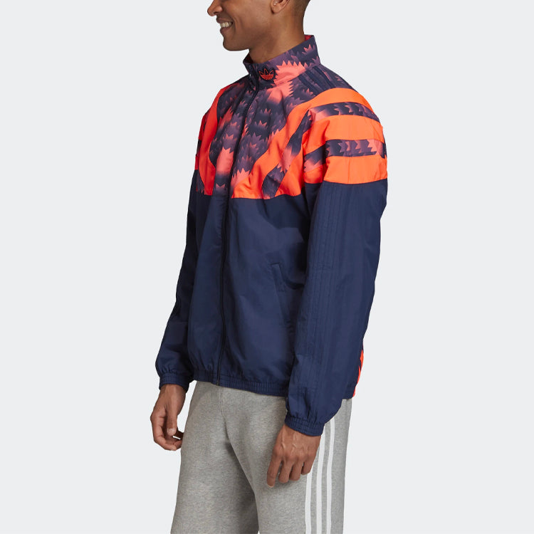 adidas originals Colorblock Pattern Printing Loose Zipper Jacket Navy Blue FM3415