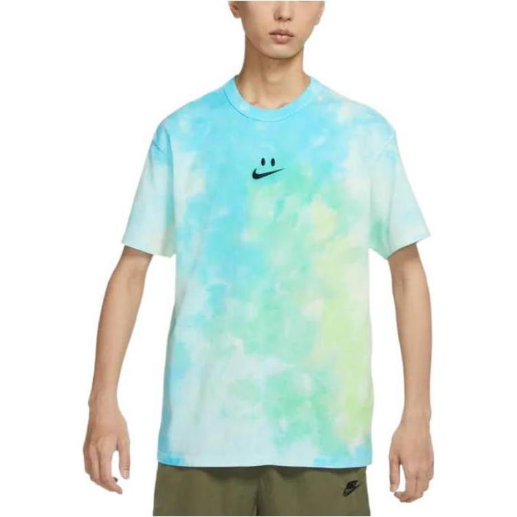 Men's Nike Sportswear Tie Dye Smiling Face Printing Loose Short Sleeve Light Mint Green T-Shirt DX7849-369
