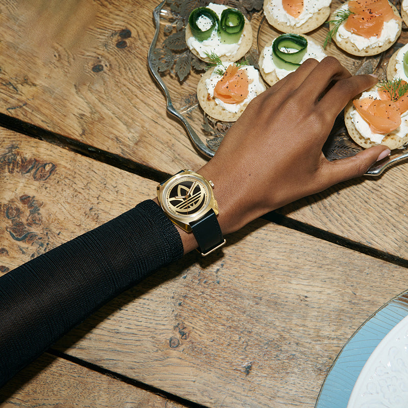 adidas Edition 1 Fashion Black Stainless Steel & Velvet Strap Watch 'Black Gold' AOFH225132I