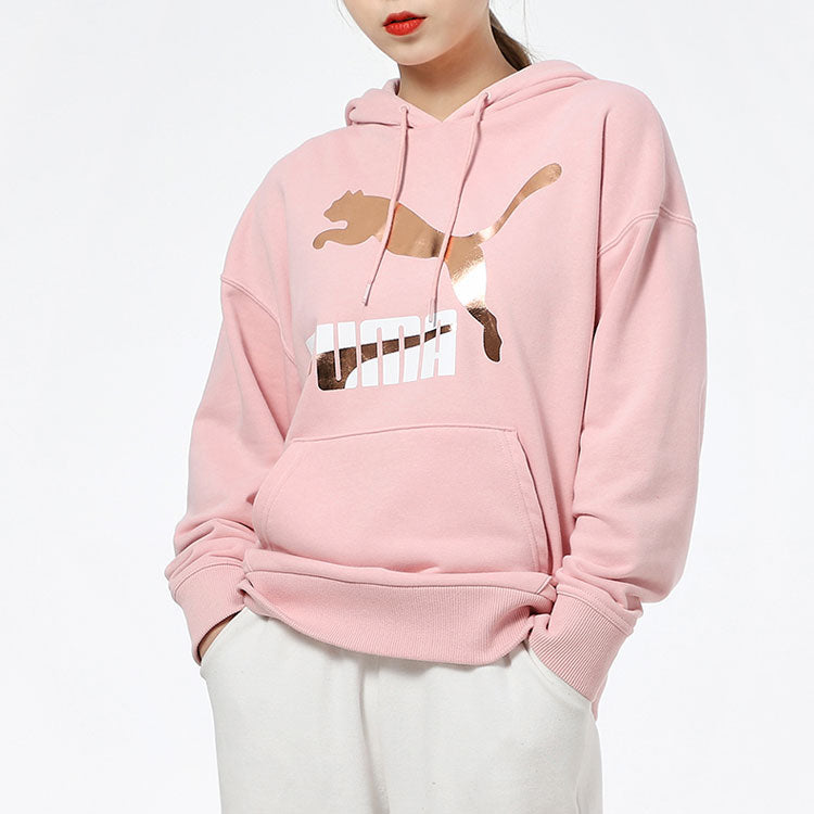 (WMNS) PUMA Classics Logo Hoodie 'Pink Gold White' 531385-15