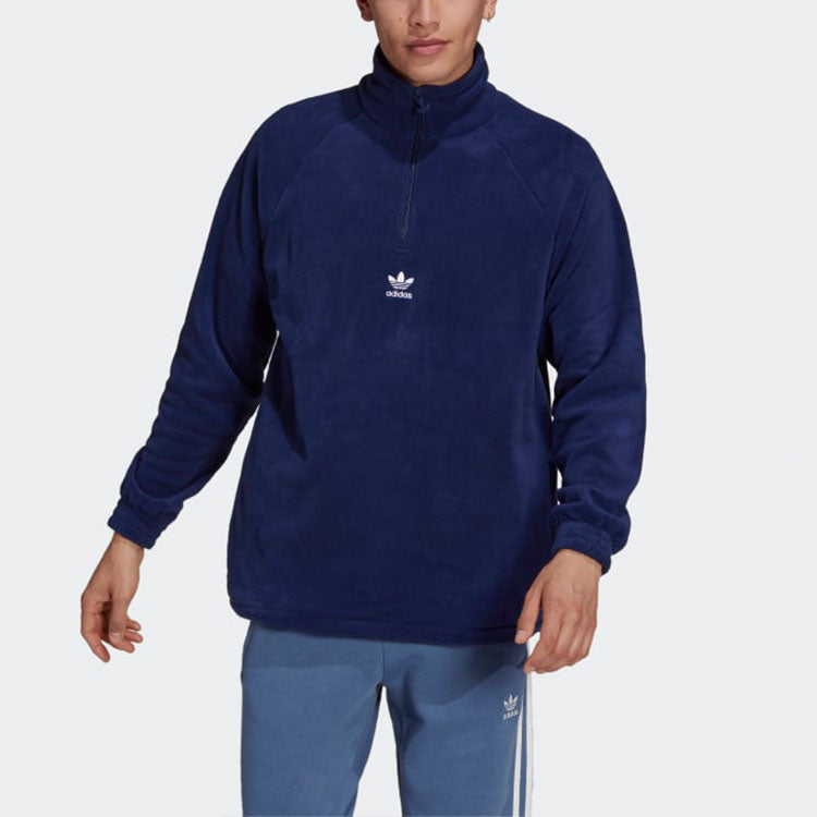Men's adidas originals Fleece Half Zipper Casual Sports Jacket Blue H06679