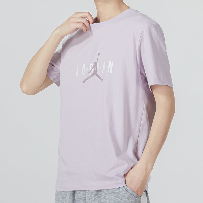 Men's Air Jordan Alphabet Flying Man Logo Printing Round Neck Casual Short Sleeve Lavender Light Purple T-Shirt DM1463-530