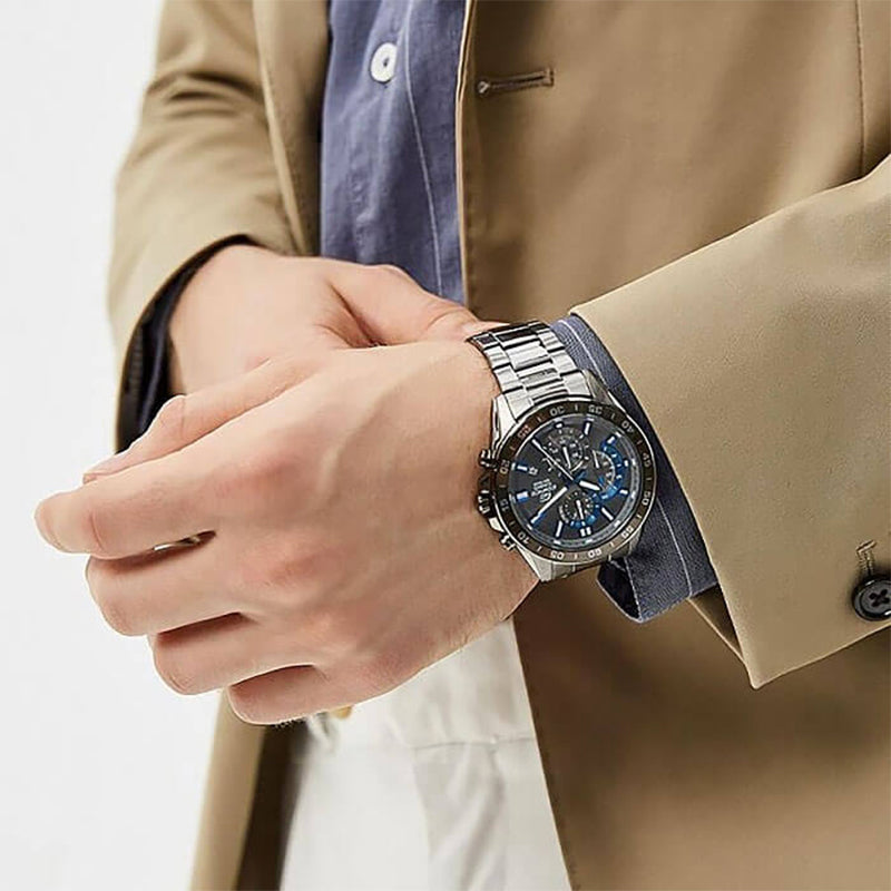Men's CASIO Chain Blue quartz Mens Black Analog EFV-550GY-8A