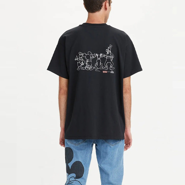 Men's Levis Logo Alphabet Printing Loose Round Neck Short Sleeve Black A0612-0000