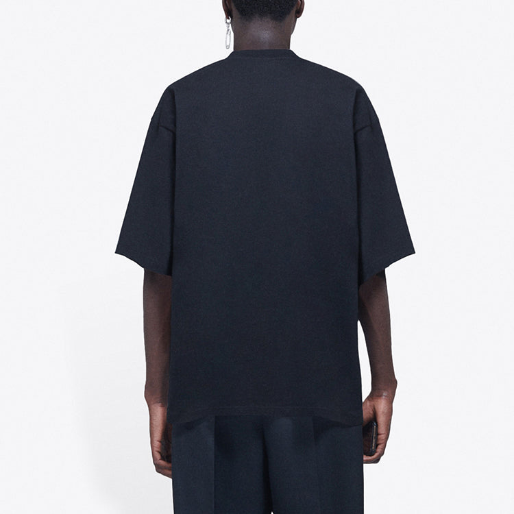 Men's Balenciaga Symbolic Round Neck Alphabet Printing Short Sleeve Black 620969TIV501070