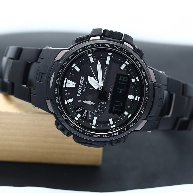 CASIO Sports Solar Powered Waterproof Mens Black Analog/Digital Combo PRW-6100YT-1
