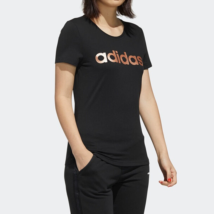 (WMNS) adidas Classic logo Alphabet Printing Short Sleeve Black FP7872