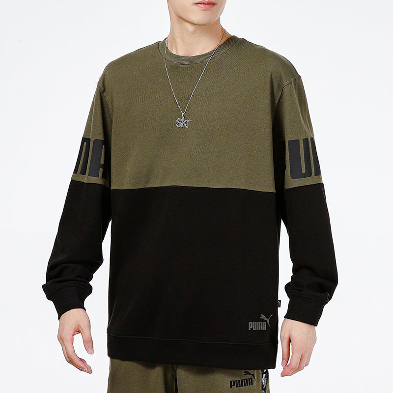 PUMA Colorblock Alphabet Round Neck Pullover Black Green 847722-44