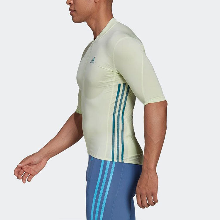 Men's adidas Logo Printing Stripe Zipper Half Sleeve Creamy White T-Shirt H62208