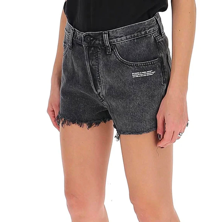 (WMNS) Off-White Logo Denim Black Shorts OWYC002R207740687500