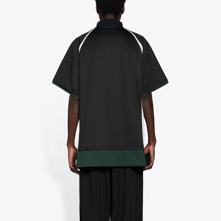 Men's Balenciaga FW21 Casual Double Layer Sports Short Sleeve Polo Shirt Black 661507TKVA51042