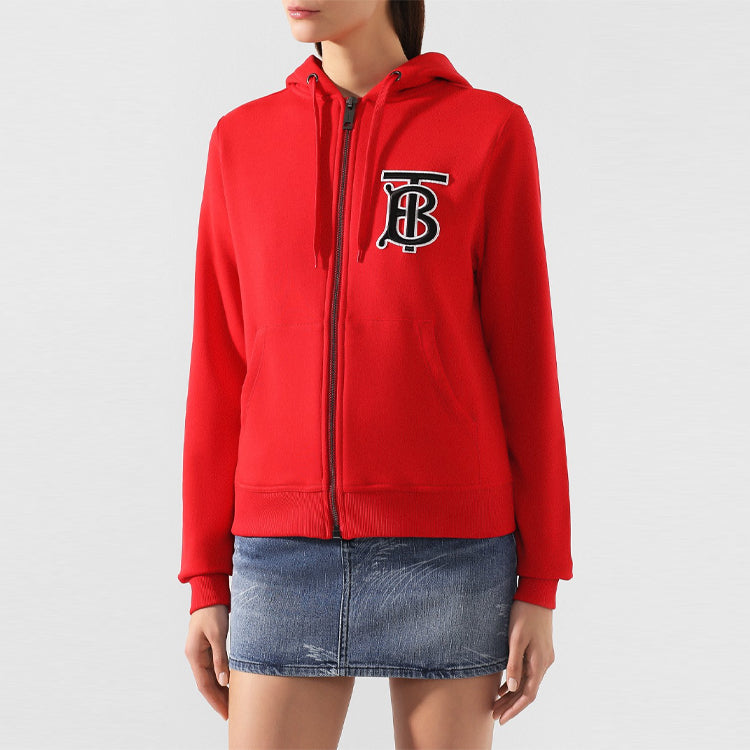 (WMNS) Burberry Alphabet Printing Zipper Hoodie Red 80211511