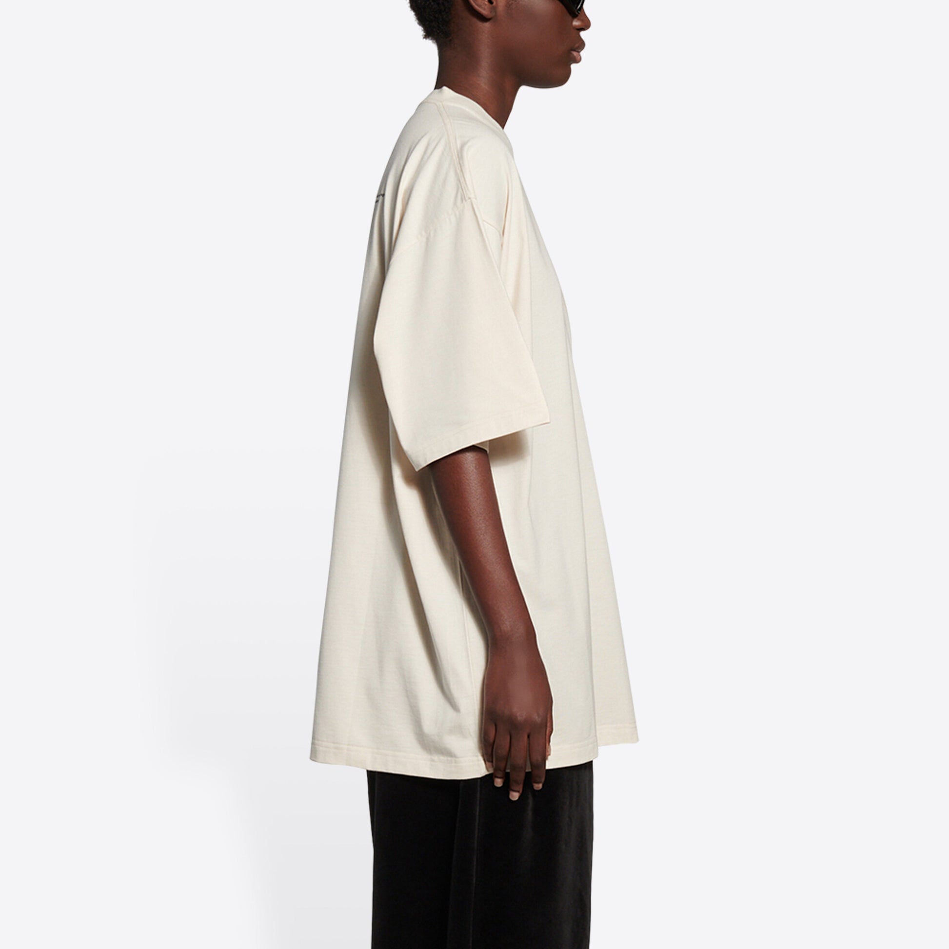 Balenciaga FW21 Couture Boxy Alphabet Printing Round Neck Pullover Short Sleeve Beige 651795TJV900905