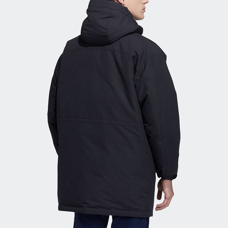 adidas Cb Mid Parka Logo Solid Color Mid-Length Sports Hooded With Down Feather Jacket Black H20764