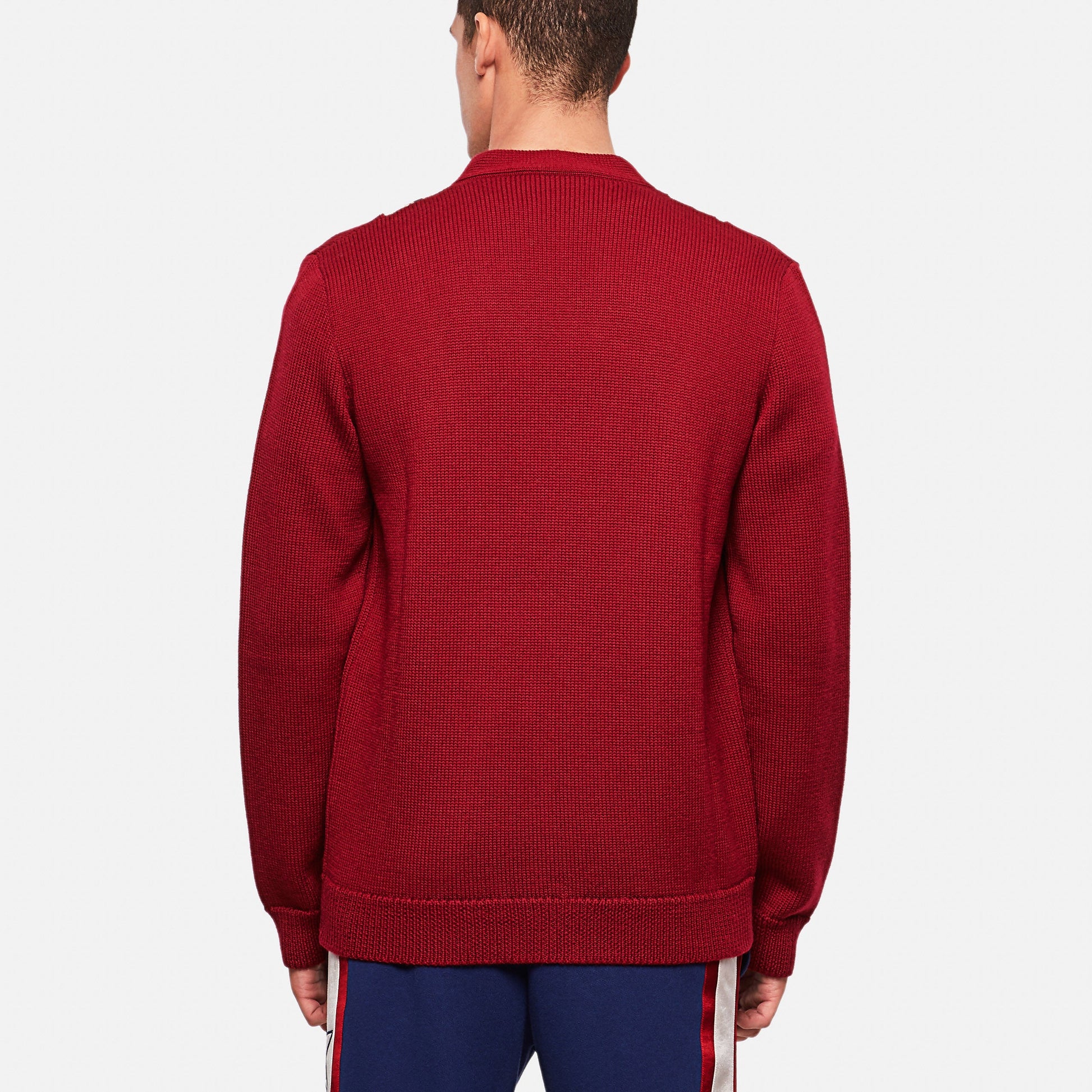 Men's Gucci Logo Badge Stripe Wool Knitting Cardigan Wool Sweater Red 545764-XKAEA-6066