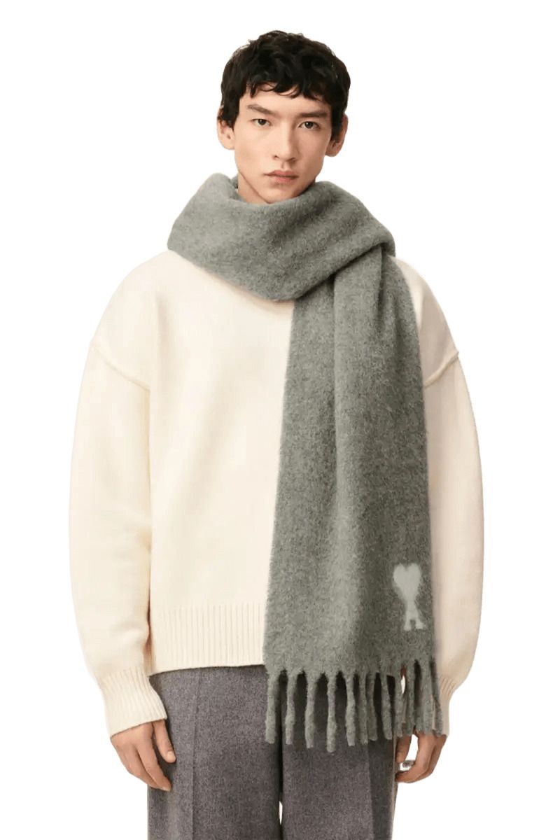 AMI PARIS FW25 De Coeur Alpaca Oversized Muffler 'Grey White' USF673-AW0004-050