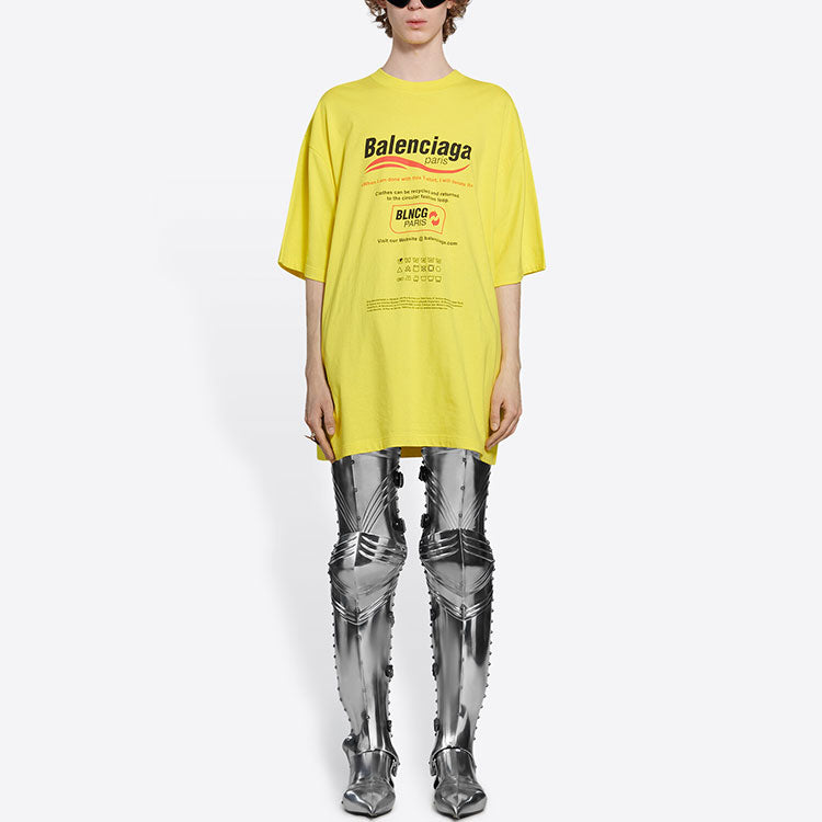 Men's Balenciaga Dry Cleaning Boxy Logo Printing Loose Short Sleeve Yellow 651795TKVF87175